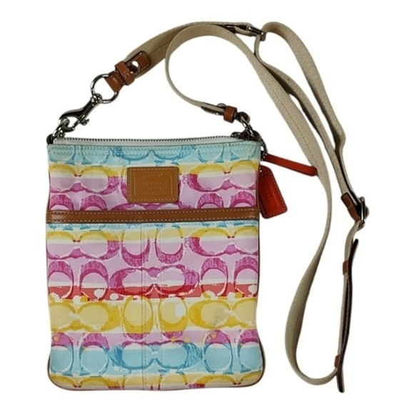 Coach Vintage Y2K Watercolor Rainbow Stripe Hampton Crossbody Bag - Picture 1 of 7